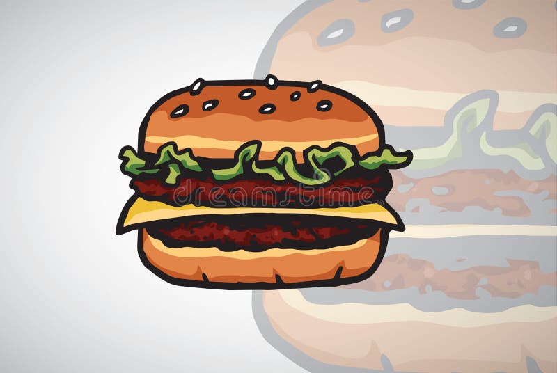 Burger Hamburger Cheeseburger Cartoon Drawing Icon Illustration Vector