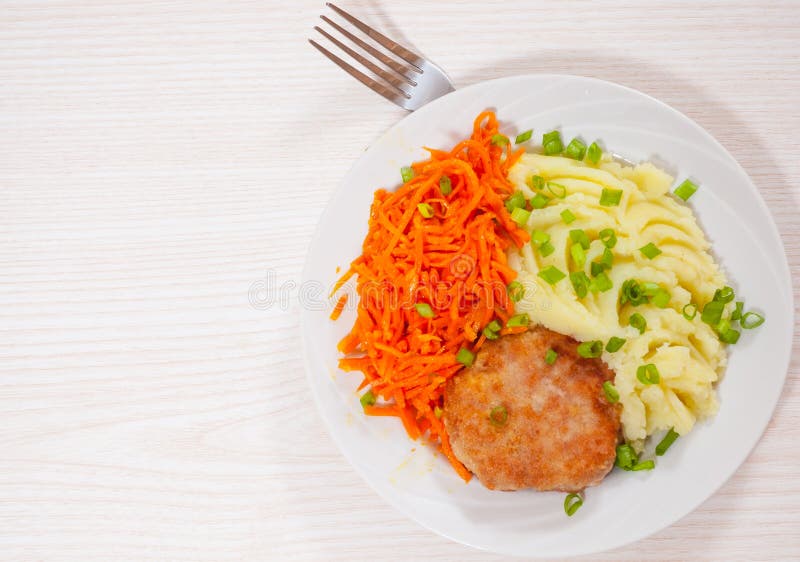 Burger with Mashed Potato and Carrot Salad Stock Image Image of fried