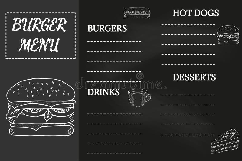 Burger menu, chalkboard royalty free illustration Burger menu, chalkboard royalty free illustration