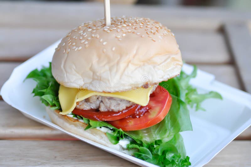 Burger or Pork Burger or Hamburger or Beef Burger , Bun Stock Image