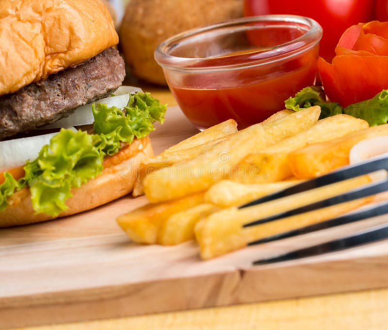 Burger in Roll Indicates Ready To Eat and Bun Stock Photo Image of