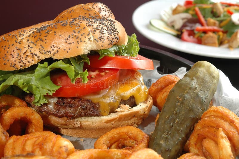 Burger and a salad stock photo. Image of american, cheeseburger 3510264
