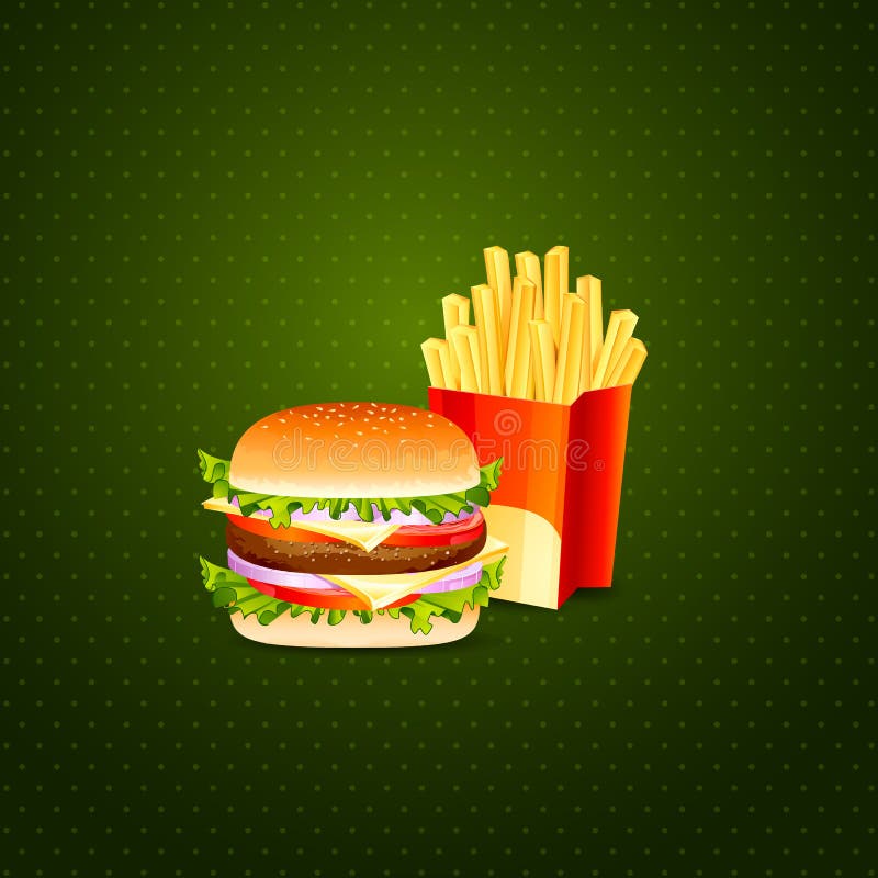 Burger και τηγανιτές πατάτες ελεύθερη απεικόνιση δικαιώματος