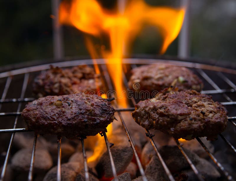 Burgers Cooking on Barbecue Stock Image Image of delicious, watering