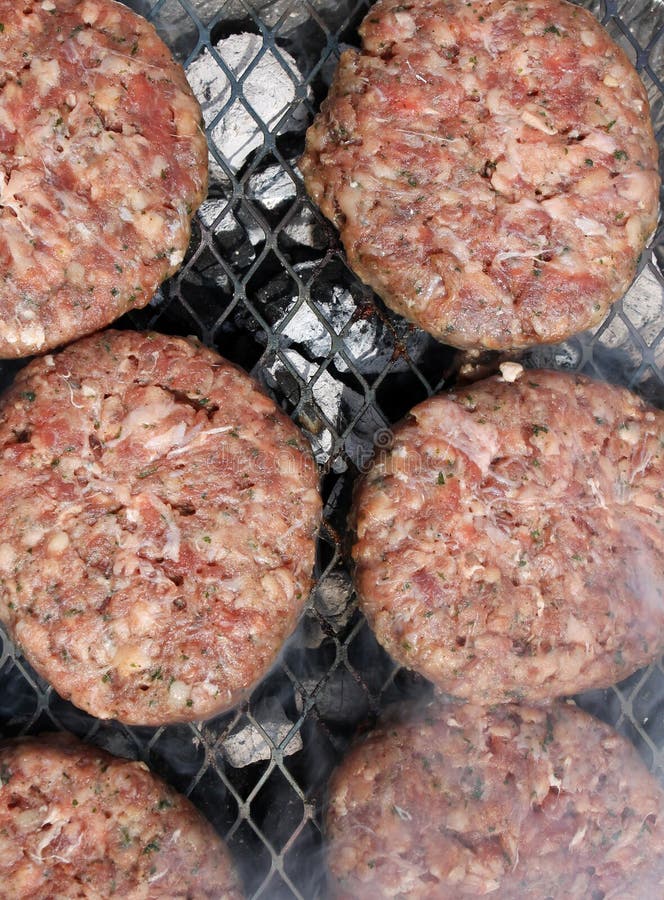 Burgers Cooking on Barbecue Stock Image Image of delicious, watering