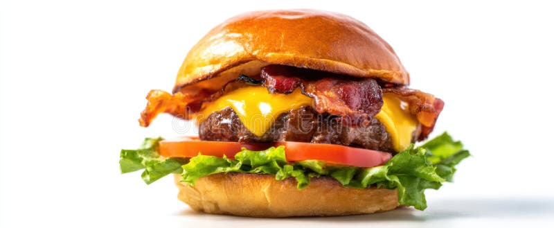 Burgerul cu apă de gură stivuit cu salată de brânză cu bacon și imagine generată de tomatoAI royalty free stock images