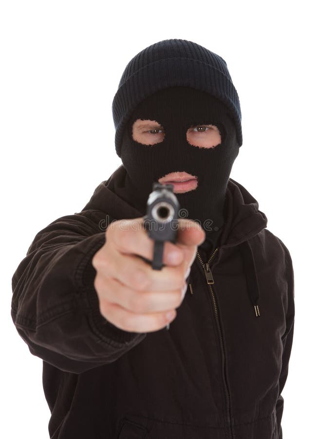 Burglar Wearing Mask Holding Gun