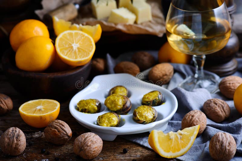 Burgundy Escargot with Herb Butter.style Rustic Stock Image Image of