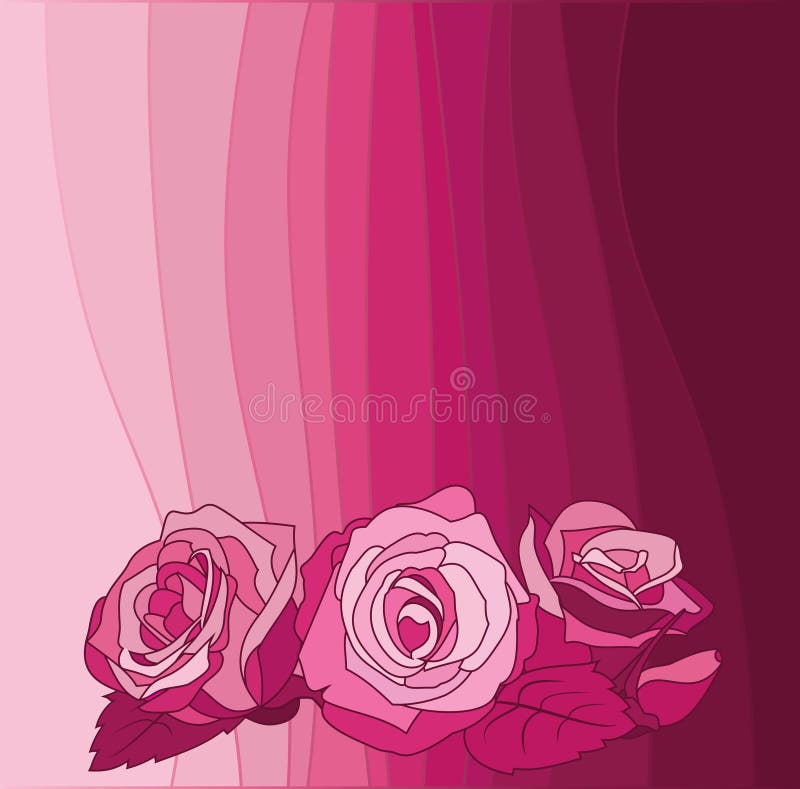 Beautiful roses on a background with a gradient from burgundy to pink. Vector template for greeting card or invitation design, poster. Beautiful roses on a background with a gradient from burgundy to pink. Vector template for greeting card or invitation design, poster