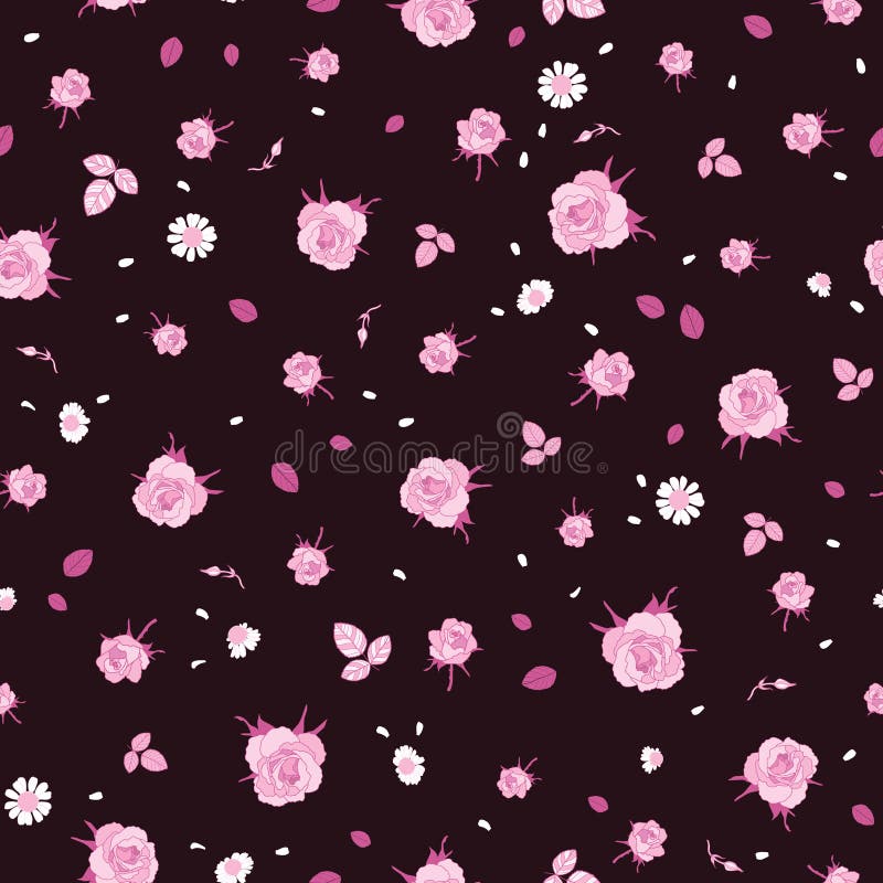 Burgundy pink roses ditsy vintage seamless pattern. Great for retro summer fabric, scrapbooking, giftwrap, and wallpaper design projects. Surface pattern design.