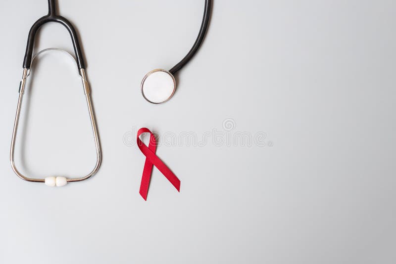 Burgundy Red Ribbon For Supporting People Living And Illness