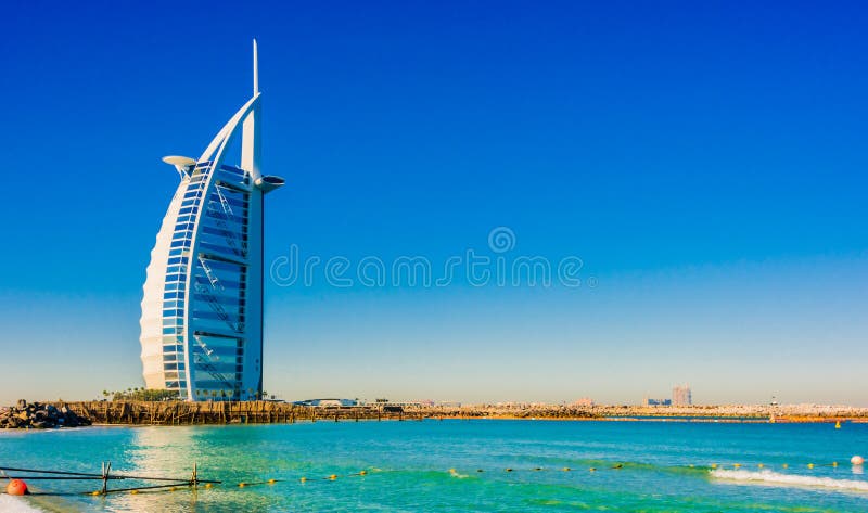 Burj Al Arab, een luxehotel in Doubai, de V.A.E stock afbeeldingen Burj Al Arab, een luxehotel in Doubai, de V.A.E stock afbeeldingen