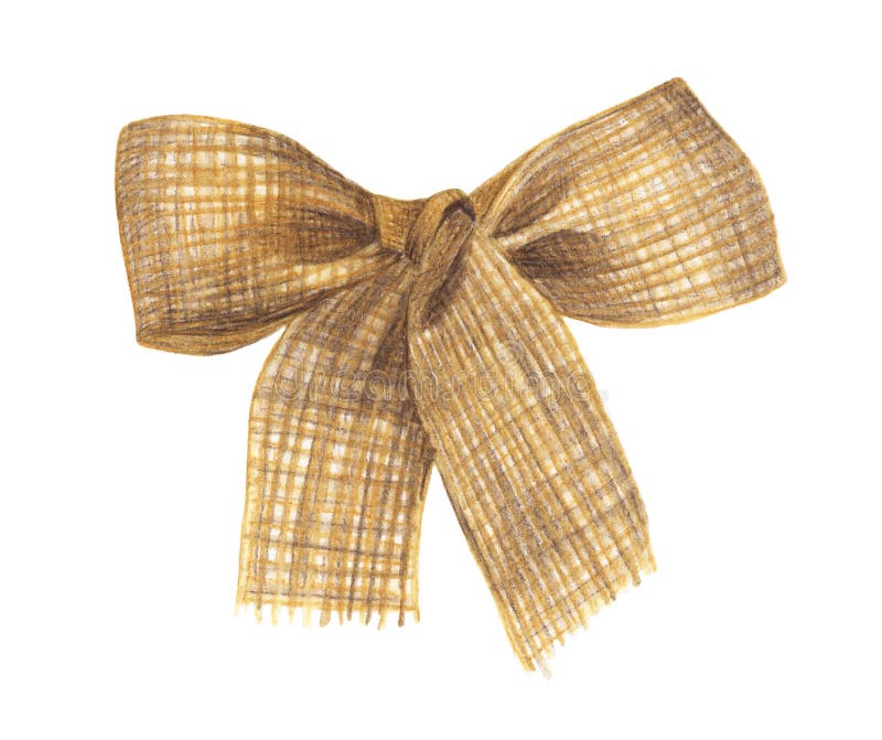 Burlap bow and ribbon isolated on white background.