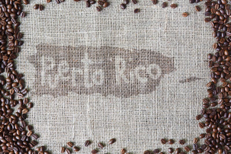 Burlap texture with coffee beans border