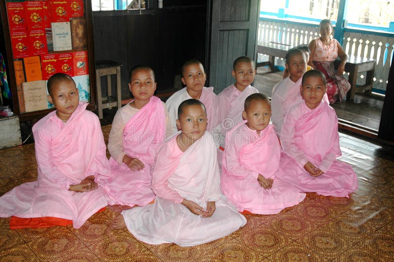 Young Buddhist nuns in Burma - poorer families tend to send many o ftheir children to live with the monks and/or nuns as that is the only way they can receive any kind of education as well as ensuring that they can get enough to eat. Young Buddhist nuns in Burma - poorer families tend to send many o ftheir children to live with the monks and/or nuns as that is the only way they can receive any kind of education as well as ensuring that they can get enough to eat