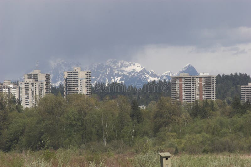 Burnaby Apartments and Coast Mountains Stock Photo Image of buildings