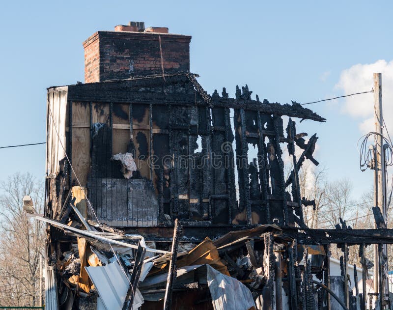 Burned out remains of an office building destroyed by fire royalty free stock photo