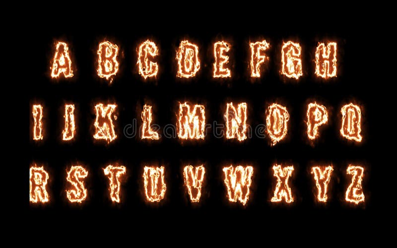 Burning Alphabets Set on Black Background. All Letters with Fire Flames ...