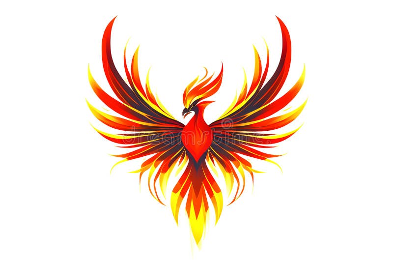 Burning bird phoenix rising form flames and fire stock illustration