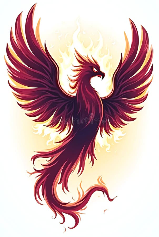Burning bird phoenix rising form flames and fire vector illustration