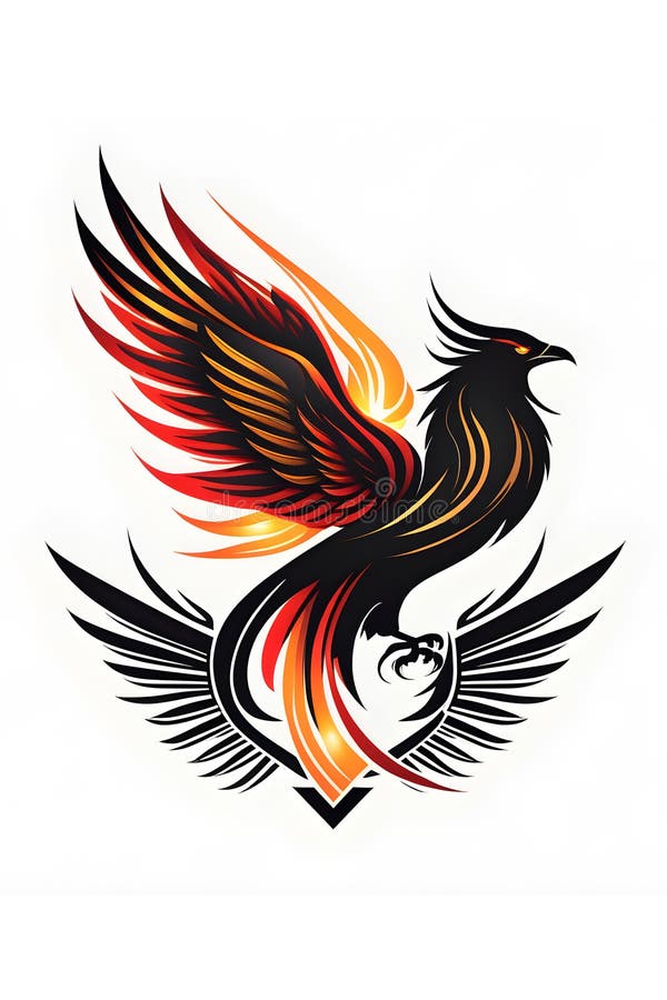Burning bird phoenix rising form flames and fire royalty free illustration