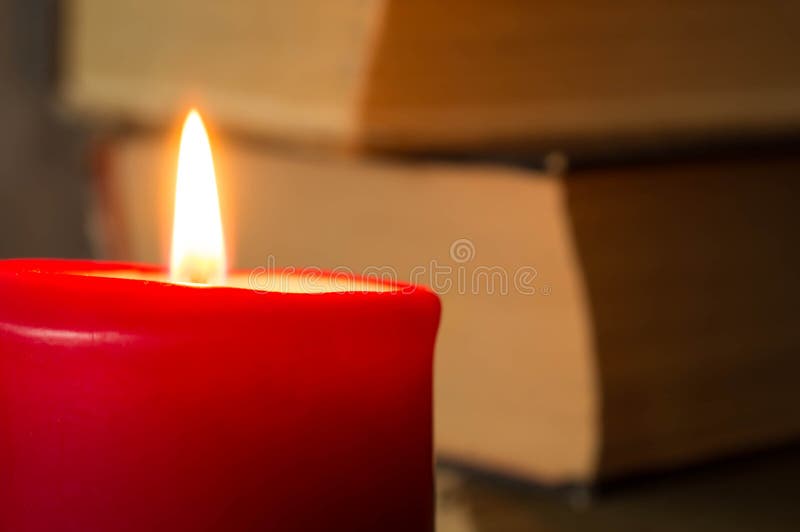 The Burning Candle Against Books Stock Image Image of candles, books