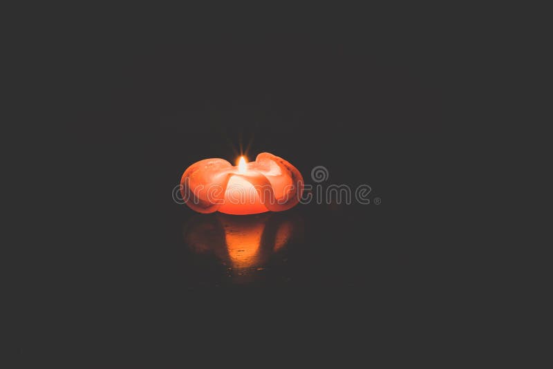 Burning Candle on Black Background, Copy Space Stock Image Image of