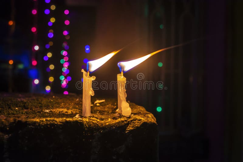 Burning Candle on Brick Wall at Diwali Night. Stock Image - Image of event,  holiday: 156317067
