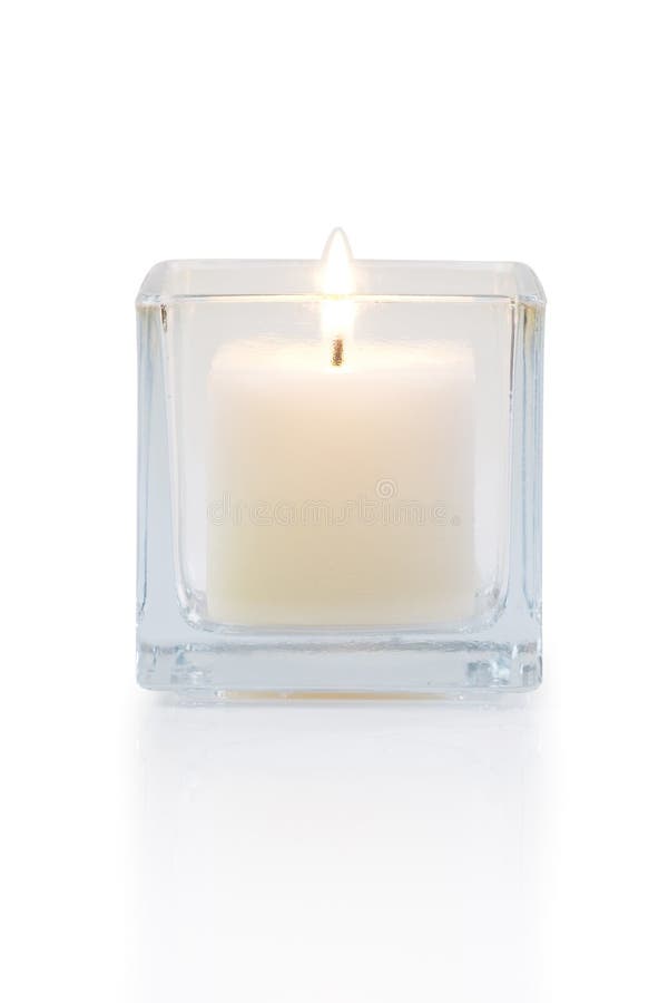 Burning candle front view royalty free stock photo