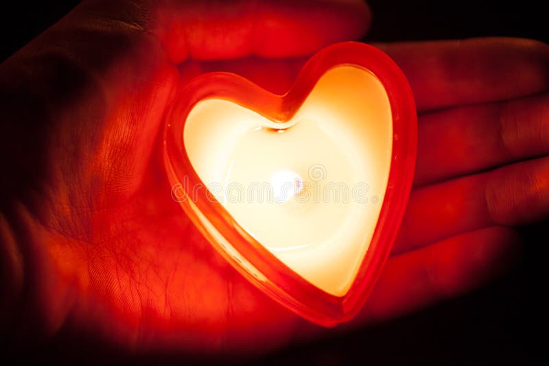 Burning Candle Heart on Hand Stock Image Image of dark, candlewick