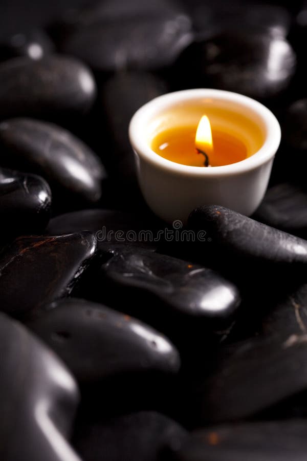 Burning Candle and Hot Stones Stock Image Image of relaxation