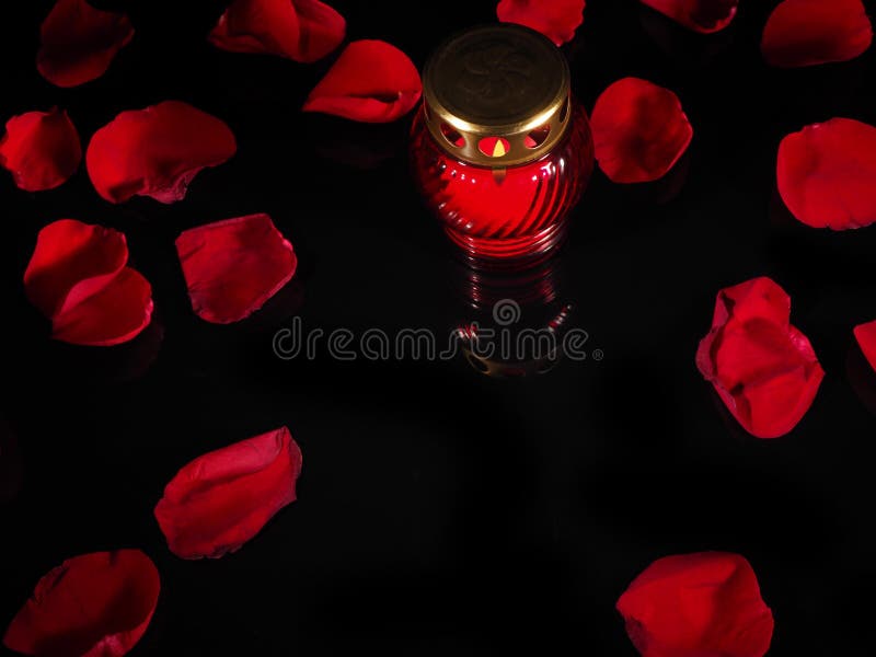 Burning Candle in a Red Glass Candlestick Stock Image Image of home