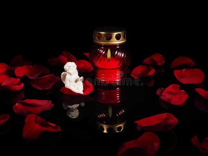 Burning Candle in a Red Glass Candlestick Stock Photo Image of