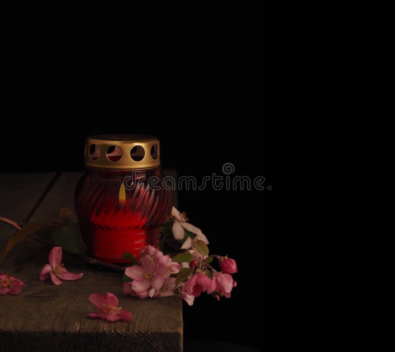 Burning Candle in a Red Glass Candlestick Stock Image Image of love, background 93141331
