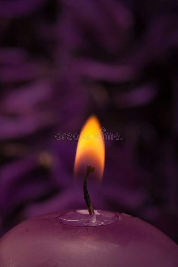 Burning Candle with Soothing Purple Background Stock Photo Image of