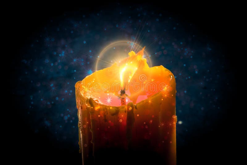 Burning candle with star bokeh and circle flare stock photography Burning candle with star bokeh and circle flare stock photography