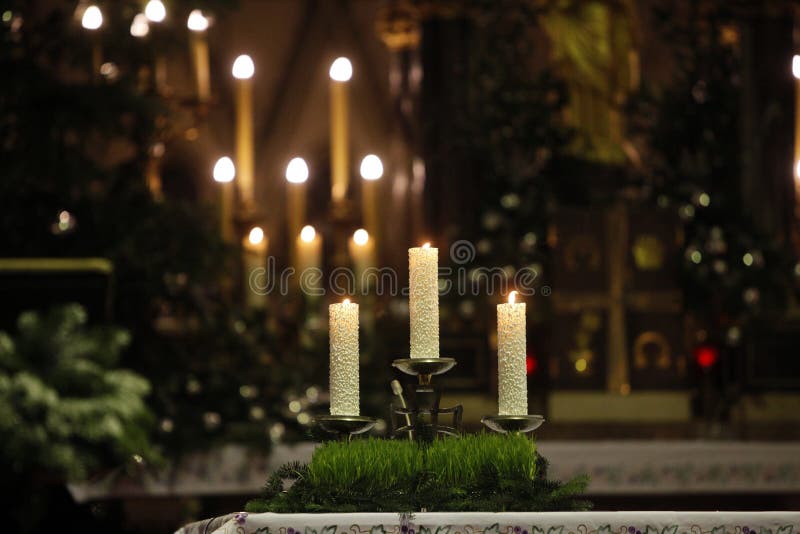 Lit Candles on the Altar of Our Lady in the Cathedral in Zagreb Stock