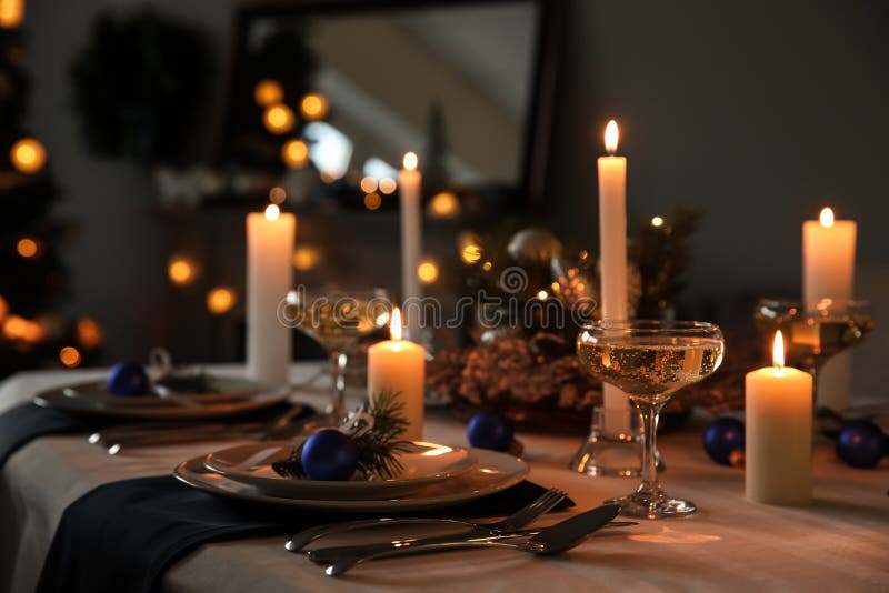 Burning Candles on Beautiful Table Setting for Christmas Dinner Stock Image - Image of object, holiday: 151358415 Burning Candles On Beautiful Table Setting For Christmas Dinner Stock Image - Image Of Object, Holiday: 151358415