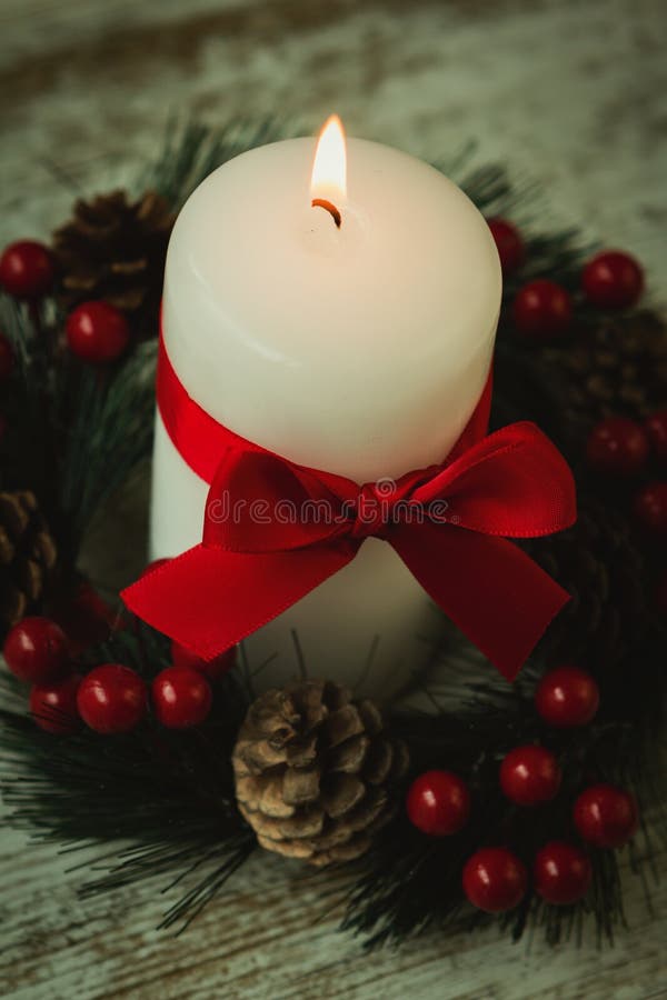 Burning Candles in a Christmas Wreath Stock Image Image of branch