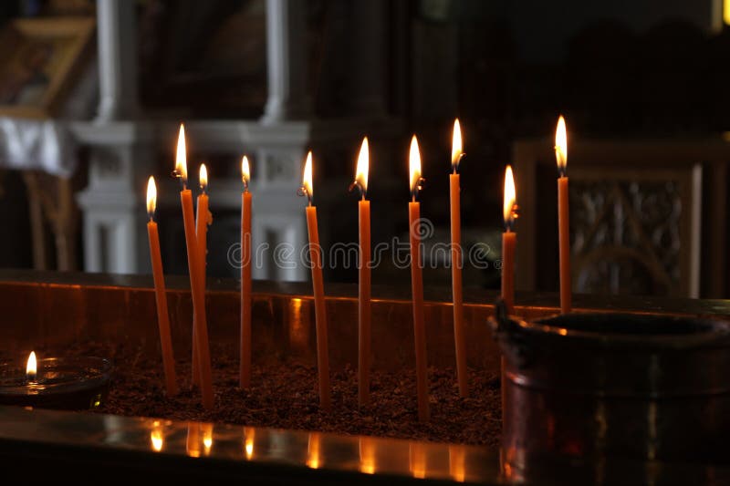 Burning candles in church stock photo. Image of cathedrals 16545030