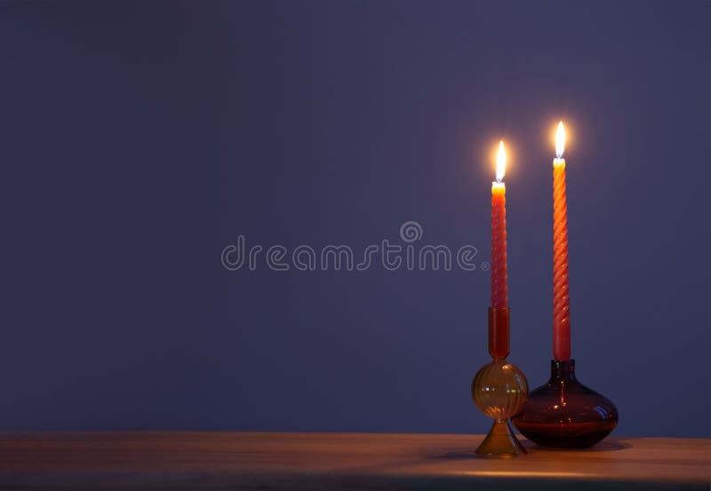 Blue Candles In Glass Picture. Image 8011815