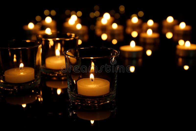 Burning Candles in Glass Holders on Table Stock Photo Image of