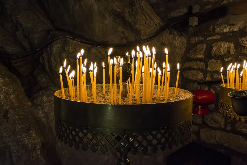 Burning Candles Inside Stoned Monastery Stock Photo Image of antique, ceremony 64616058