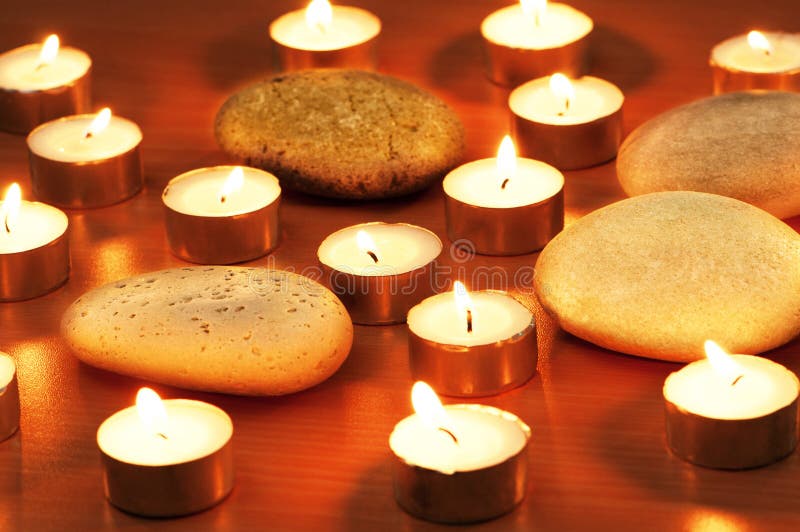 Burning Candles and Pebbles Stock Photo Image of nature, health 17882650