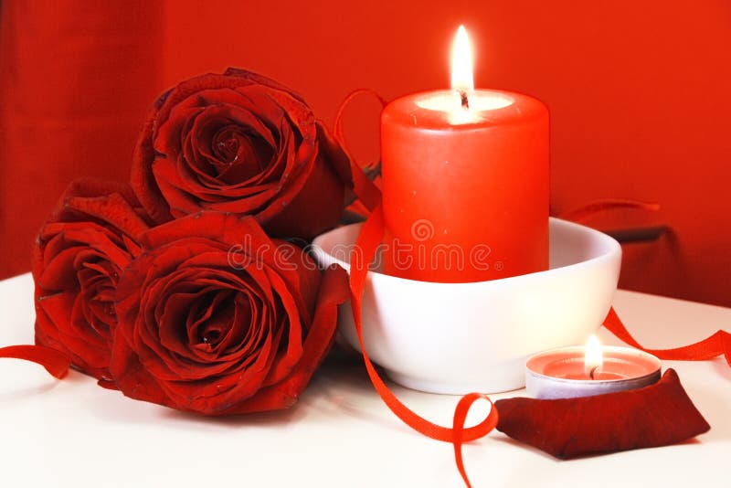 Burning Candles And Red Roses Stock Image Image of bunch, holiday