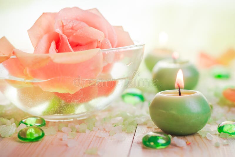 Burning candles salt spa stock image. Image of aromatherapy 39321709