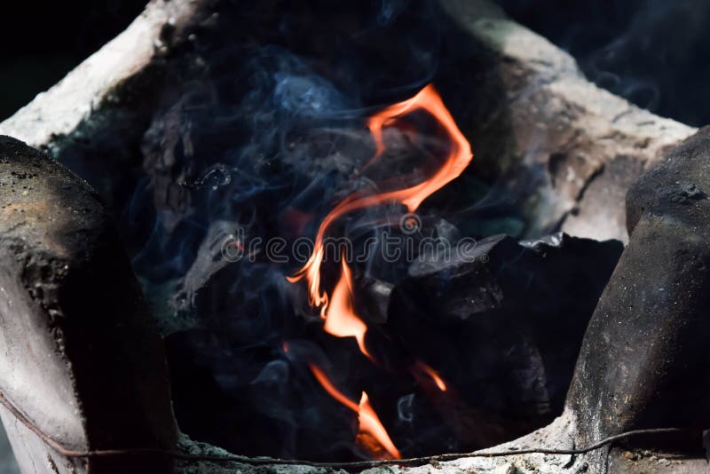Burning Charcoal in Cement Stove Stock Photo Image of fire, fiery
