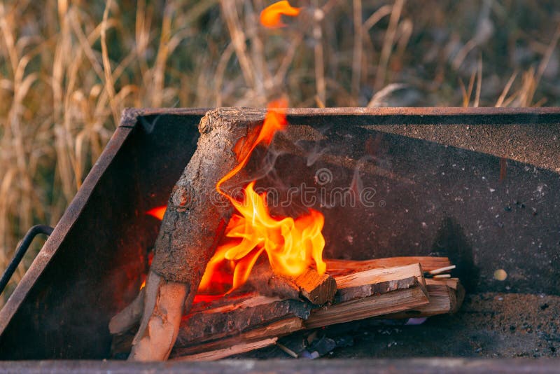 Burning Charcoal In The Fire For Barbecue. Closeup Stock Photo Image