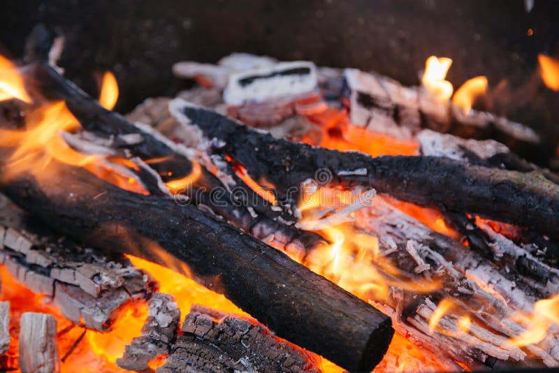 Burning Charcoal in the Fire for Barbecue. Closeup Stock Photo Image