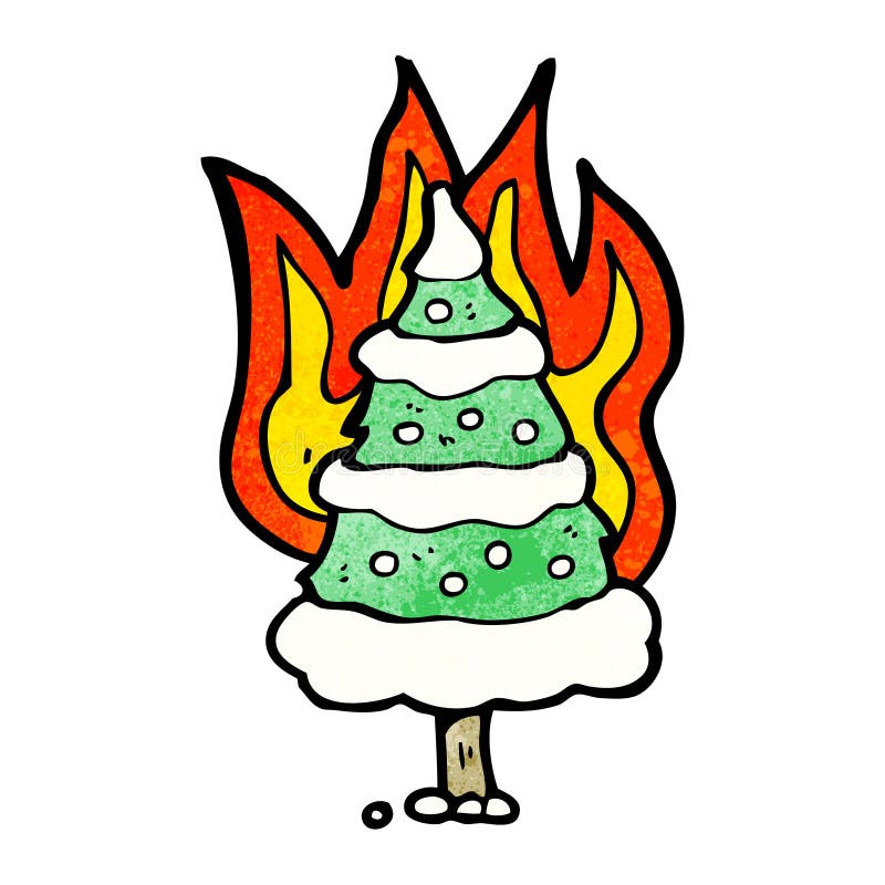 burning christmas tree cartoon